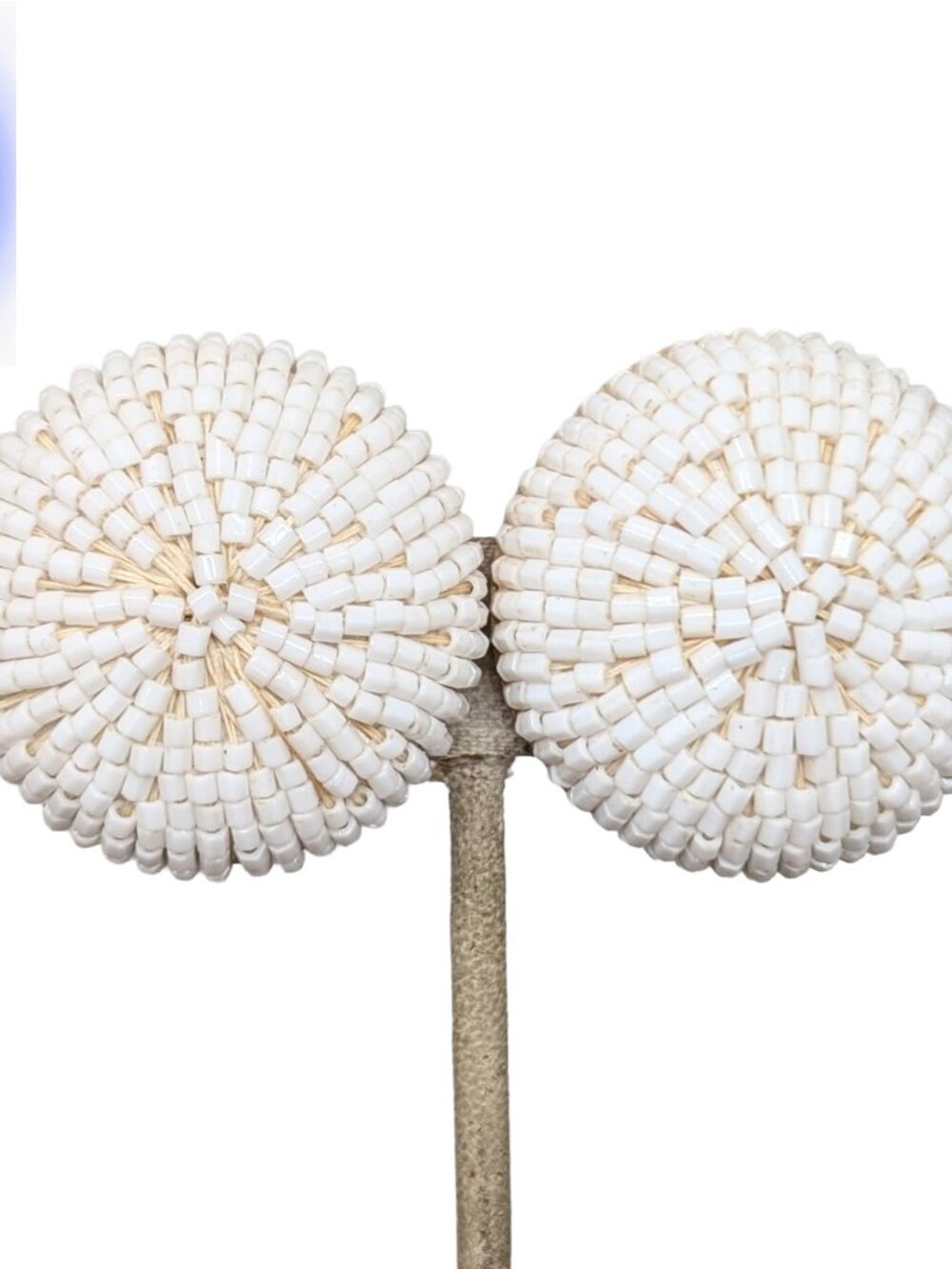 Vintage 1960s Signed Napier Round Domed White Beaded Clip Earrings